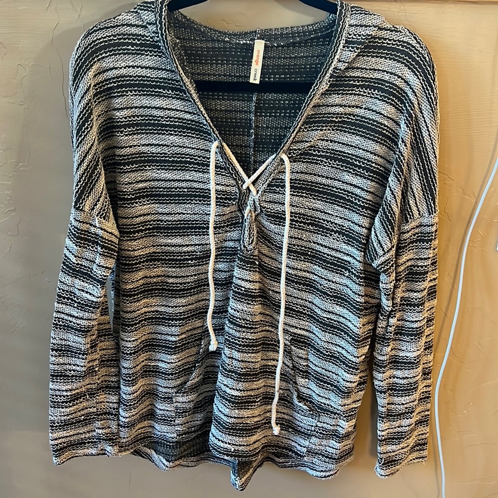 Orange creek womens pull over knit hoodie with front pocket and drawstrings